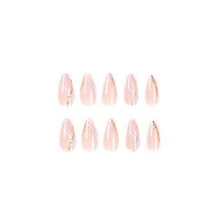 24 Pcs Almond False Nails Glossy Designs Full Cover Acrylic Manicure Pink