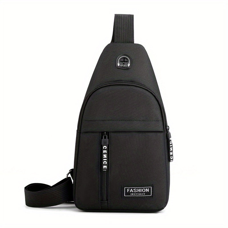 Men's Nylon Crossbody Bag With Earphone Hole Multifunction Diagonal Shoulder Bag