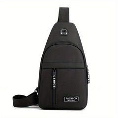Men's Nylon Crossbody Bag With Earphone Hole Multifunction Diagonal Shoulder Bag