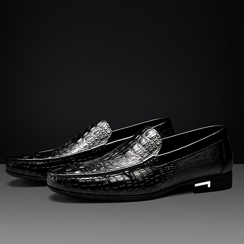 Men's Crocodile Embossed Leather Formal Shoes Pointed Toe Slip On Dress Shoes