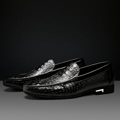 Men's Crocodile Embossed Leather Formal Shoes Pointed Toe Slip On Dress Shoes
