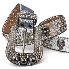 Punk Skull Rhinestone Belt Western Cowgirl Bling Studded PU Leather Y2K