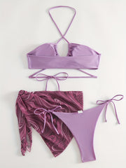 Lace Up Bikini Set & Print Cover Up Wrap