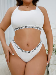  Ribbed Letter Tape Bra & Panty Set