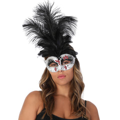 Elegant Tall Feather Eye Mask Black/Gold