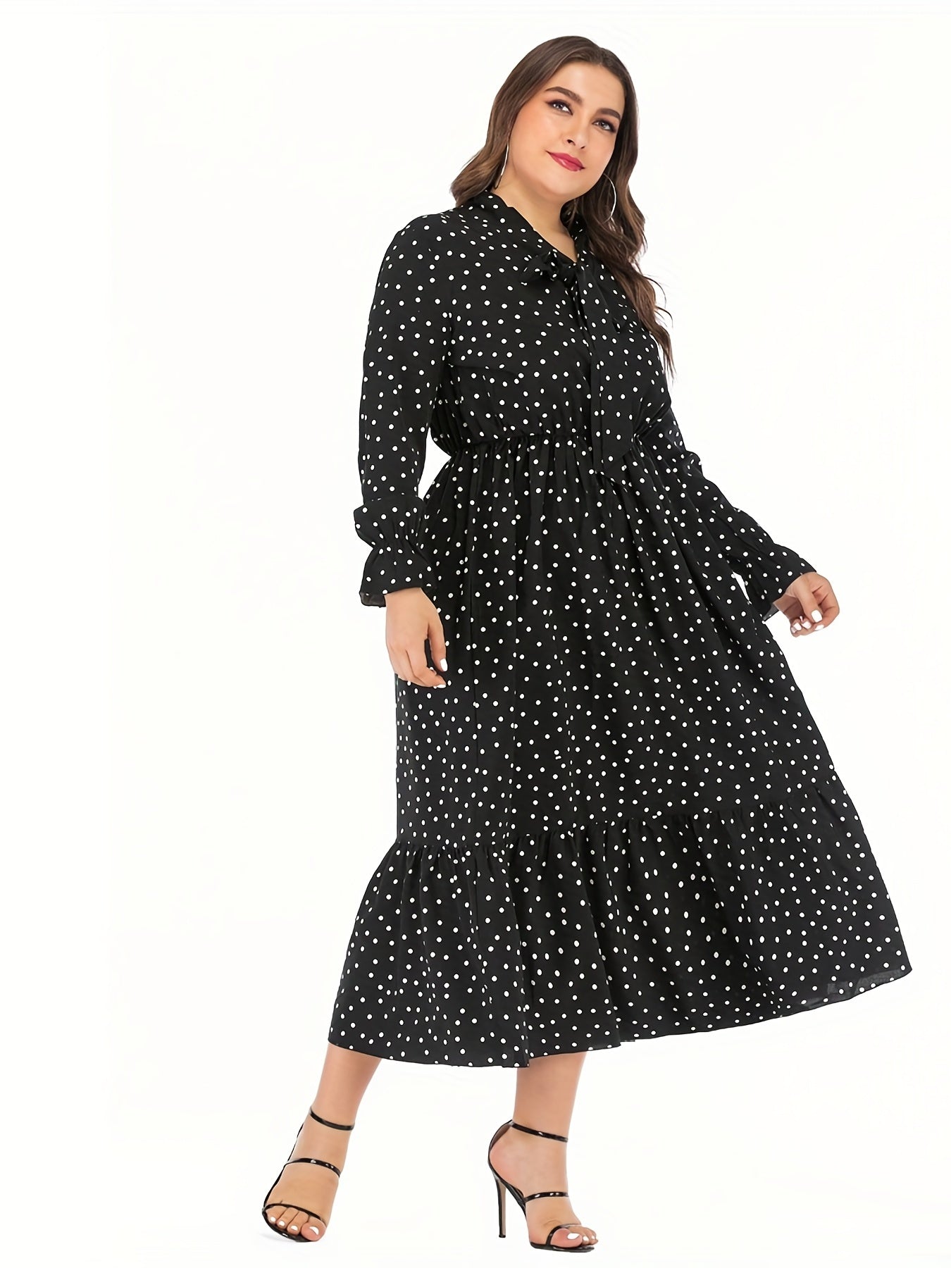  Polka Dot Bow Knot Front Smock Dress