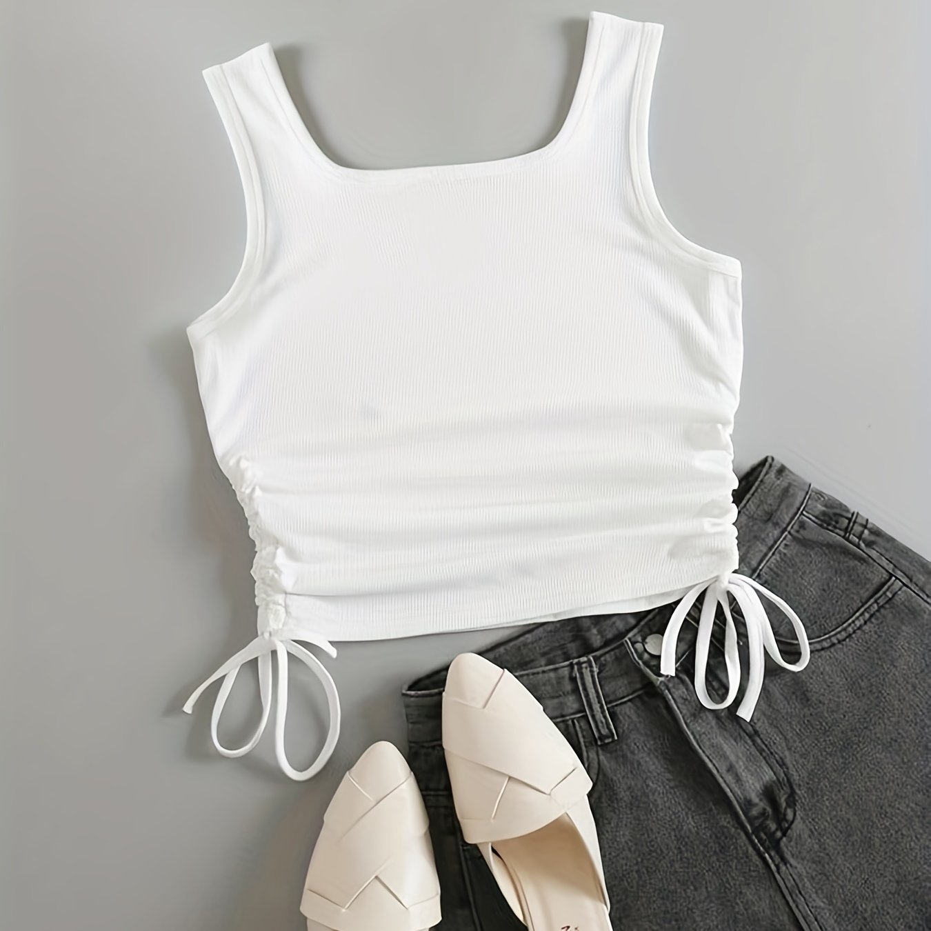 Solid Drawstring Tank Top Women's Clothing