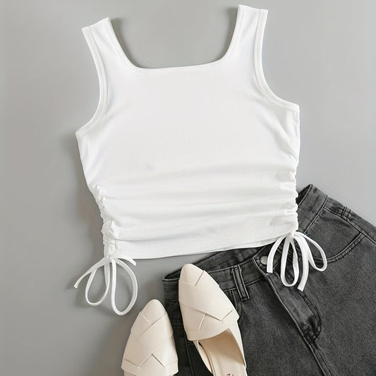 Solid Drawstring Tank Top Women's Clothing