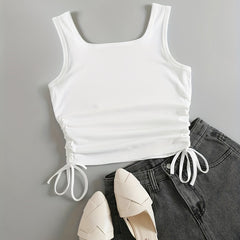 Solid Drawstring Tank Top Women's Clothing