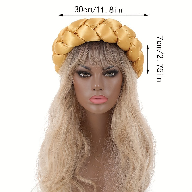 Golden Satin Twisted Braided Headband Women Turban Elastic 