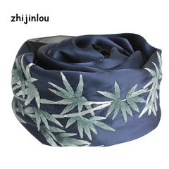 Elegant Silk Embroidery Long Scarf For Women