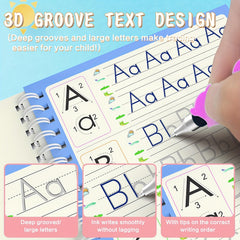 4 Pack Reusable Magic Grooved Copybooks with Pen & 10 Refills