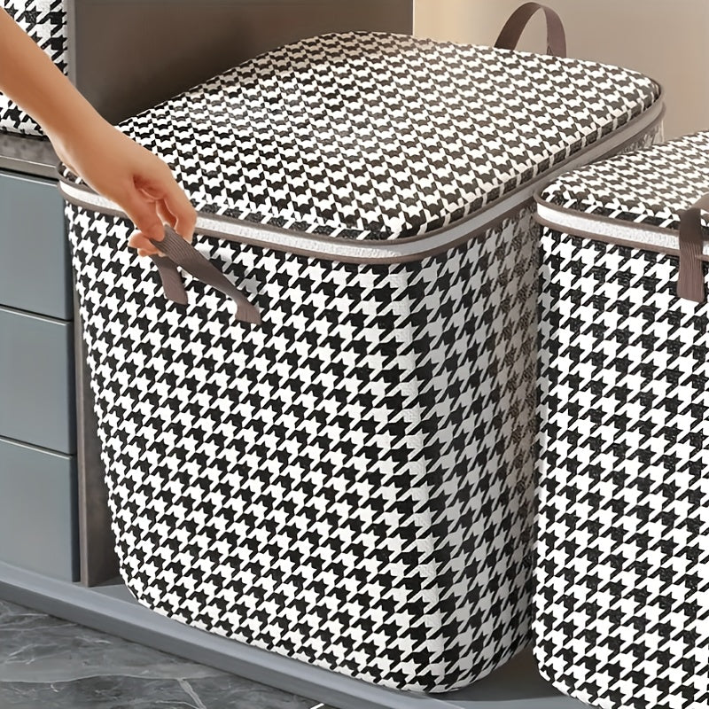 Large Capacity Houndstooth Storage Box Lightweight Zipper Container