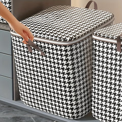 Large Capacity Houndstooth Storage Box Lightweight Zipper Container