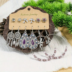 Boho Holiday Earrings Set Silver Geometric Retro Ear Jewelry