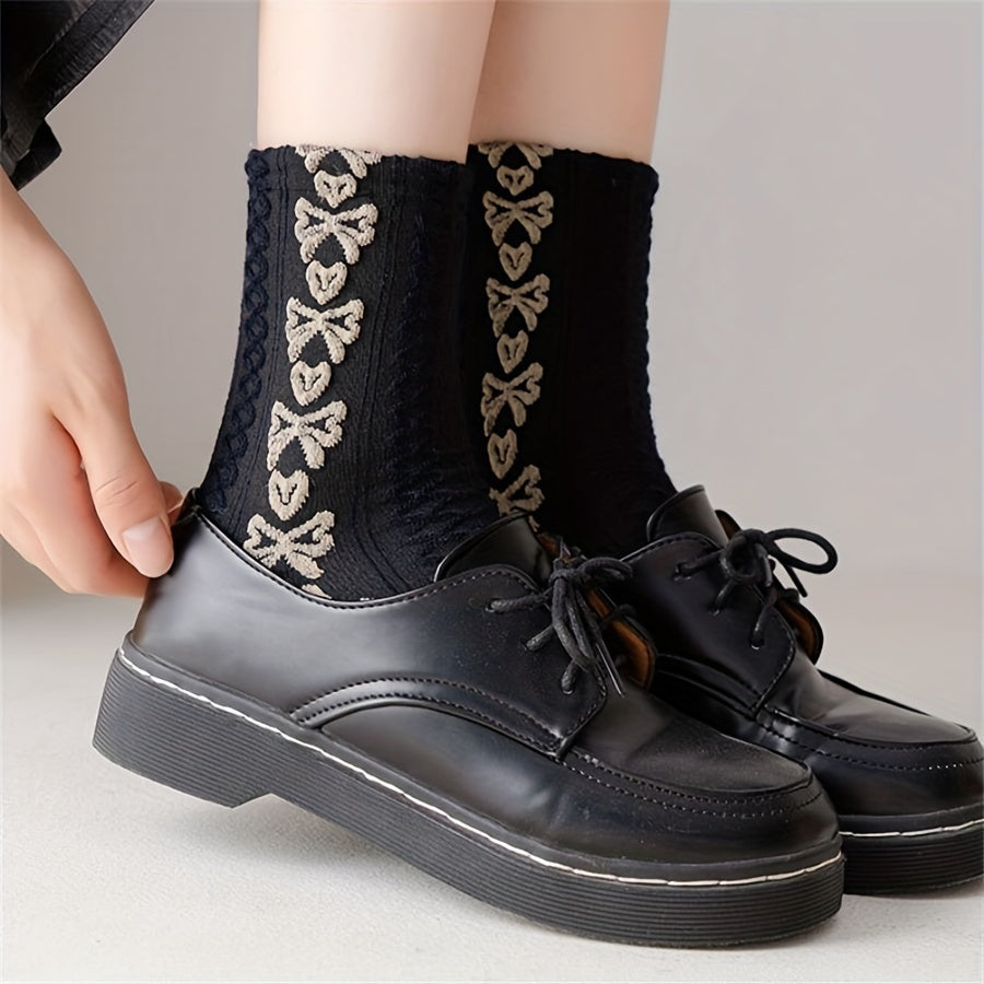 3 Pairs Vintage Textured Socks Women's Mid Tube Stockings