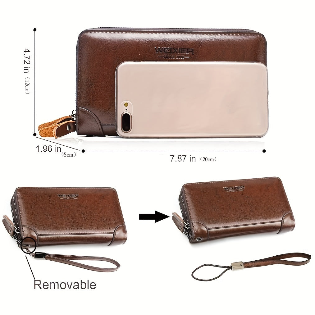 Men's Leather Clutch Handbag Zipper Wallet Business Tote Phone Bag