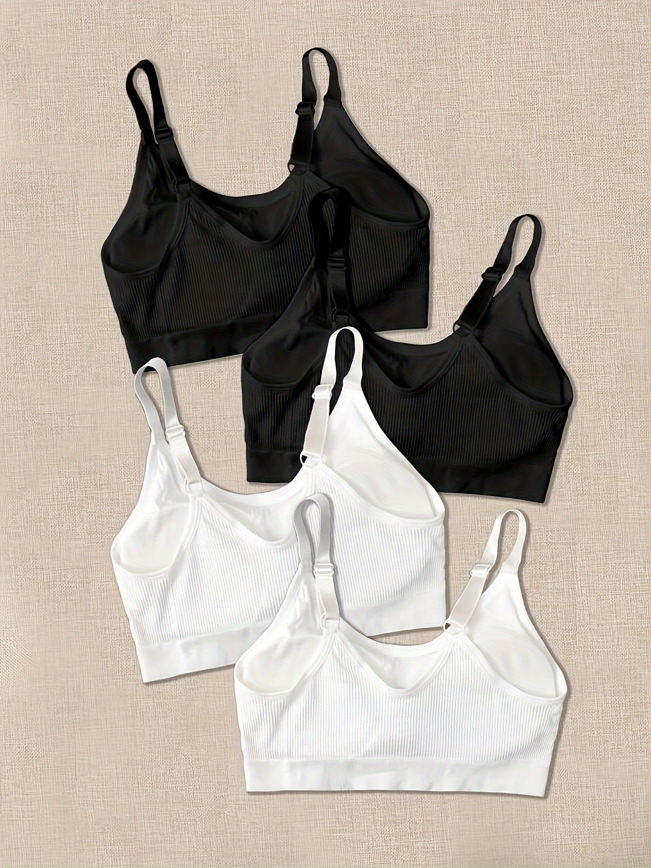 4pcs Wireless Ribbed Bras Breathable Running Workout Lingerie