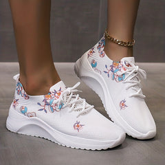 Women's Flower Pattern Lace Up Sneakers Lightweight Casual Outdoor Shoes