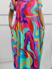  Boho Maxi Dress Short Sleeve Round Neck With Pockets