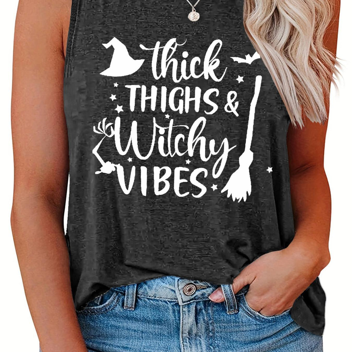  Halloween Slogan Tank Top Women's Graphic Print Vest