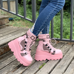 Punk Style Studded Lace Up Ankle Boots