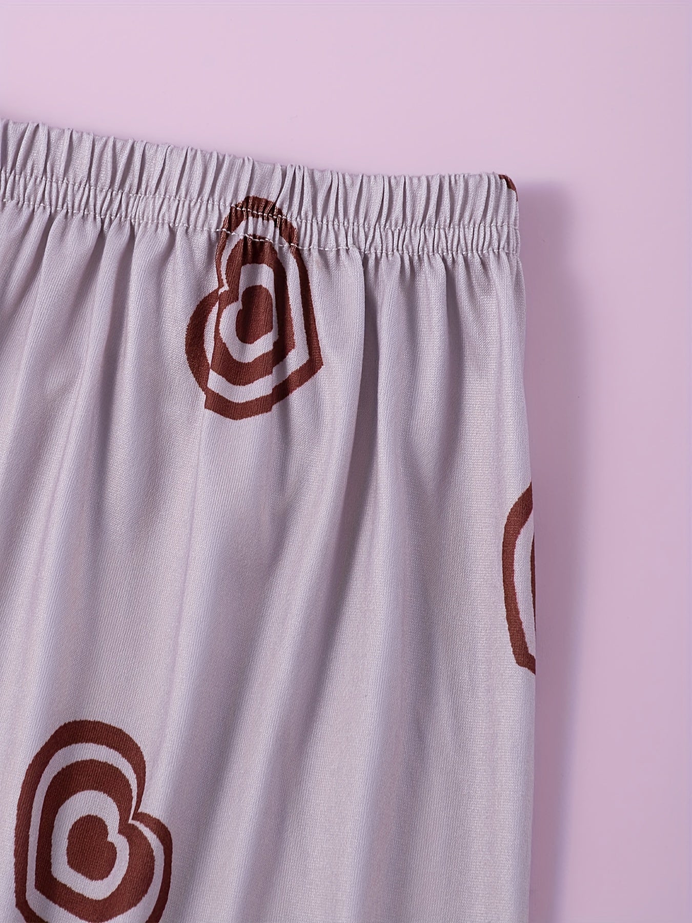 Heart Print Pajama Set Short Sleeve Crew Neck Top & Lounge Pants