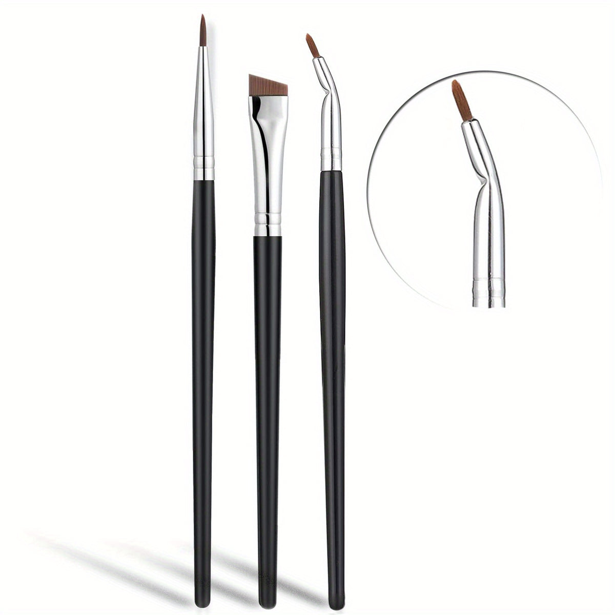 Fine Angled Eyeliner Brush Set Precision Gel Eye Makeup 3 Pieces