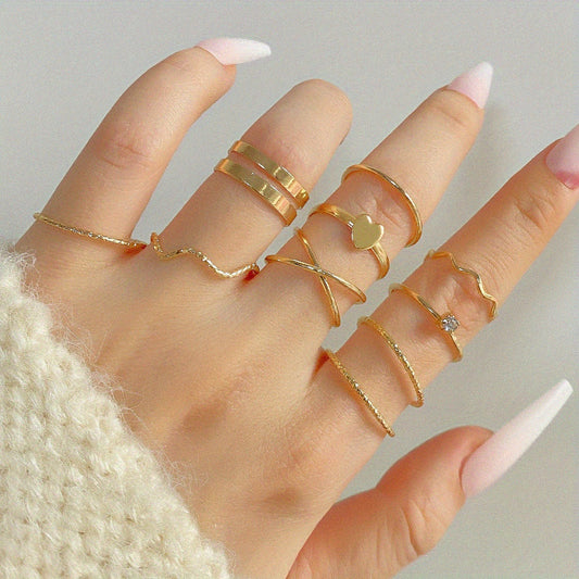 Geometric Ring Set Inlaid Rhinestone Hip Hop Finger Jewelry