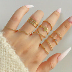 Geometric Ring Set Inlaid Rhinestone Hip Hop Finger Jewelry