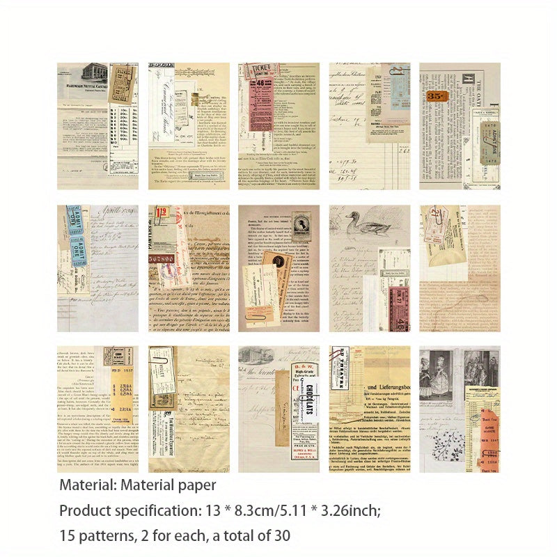 30PCS Dream Memories Series Material Pack Retro Artistic Material Paper