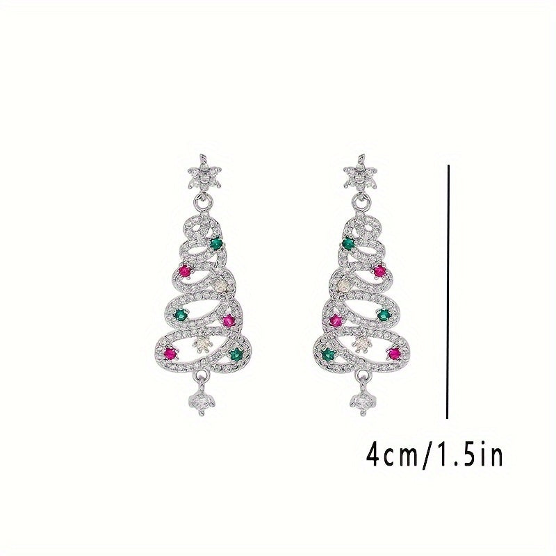 Colorful Zircon Christmas Tree Tassel Earrings For Women
