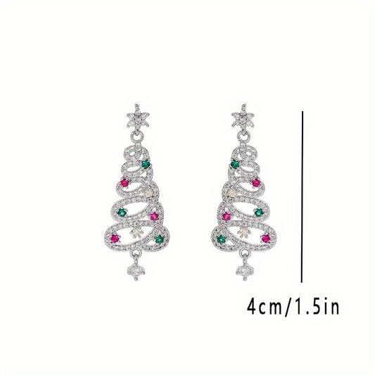 Colorful Zircon Christmas Tree Tassel Earrings For Women