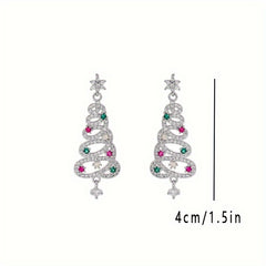 Colorful Zircon Christmas Tree Tassel Earrings For Women