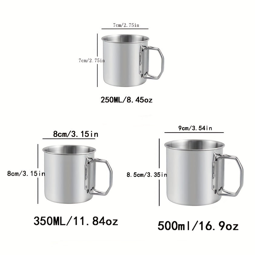 Portable 304 Stainless Steel Camping Cup w/ Carabiner Clip & Foldable Handle