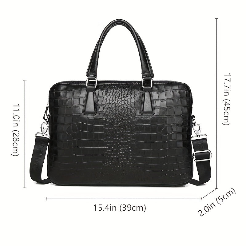 SCHLATUM Crocodile Pattern Briefcase Leather Business HandBag