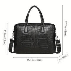 SCHLATUM Crocodile Pattern Briefcase Leather Business HandBag