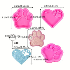 4pcs Dog Paw Heart Silicone Keychain Resin Molds with 10Pcs Keyrings