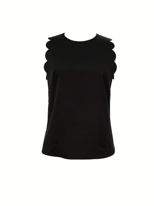 Scallop Trim Tank Top Sleeveless Crew Neck Top