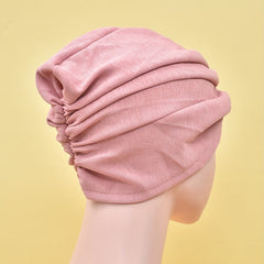 Pleated Turban Cap Solid Head Wrap Elastic Chemo Cap Ramadan Beanie Bonnet