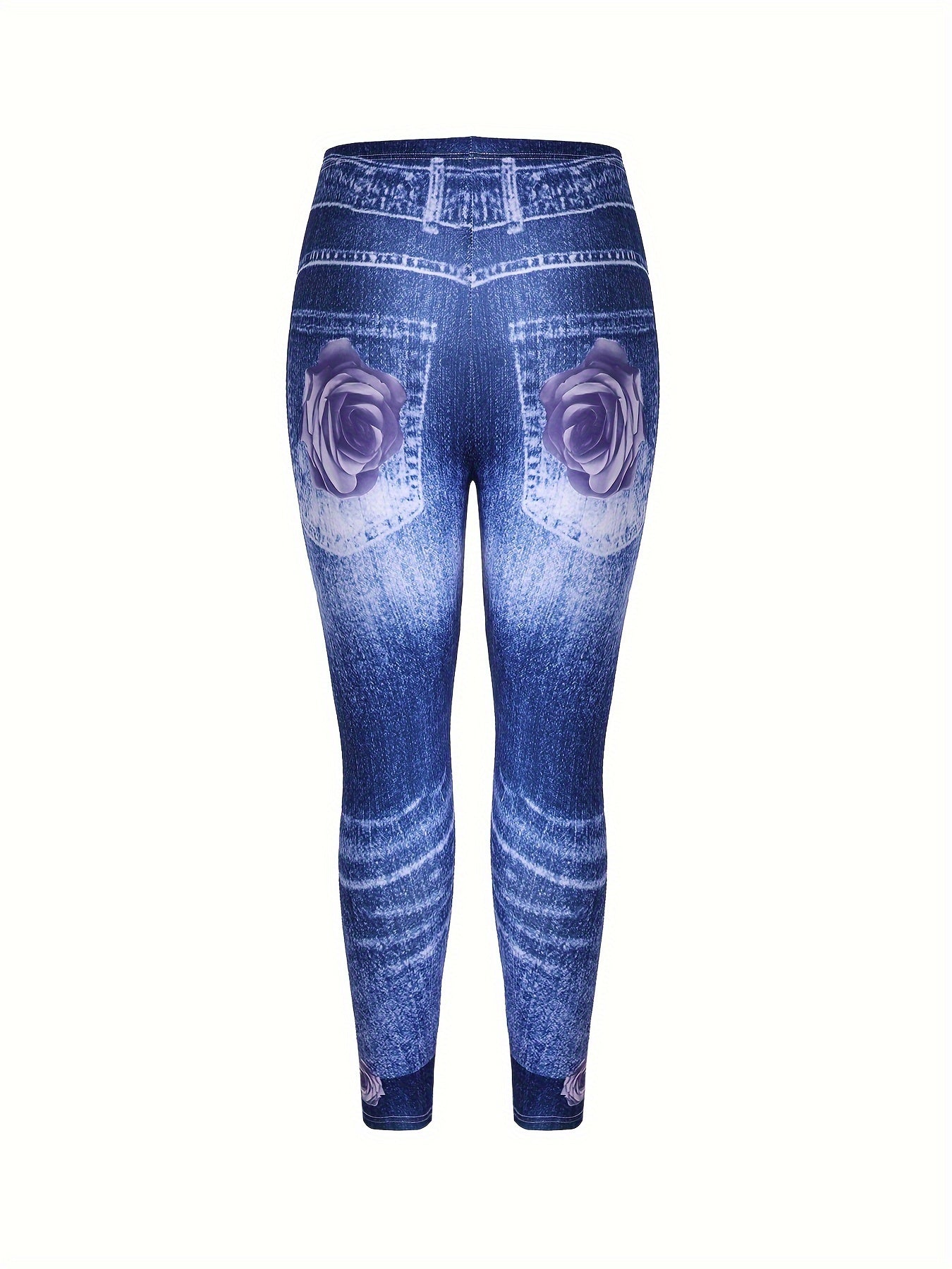  Floral & Denim Print Skinny Leggings