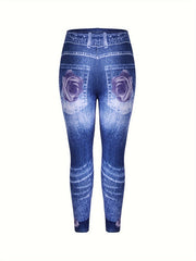  Floral & Denim Print Skinny Leggings