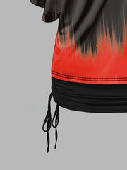  Colorblock Ombre Print Top & V Neck Cami Set