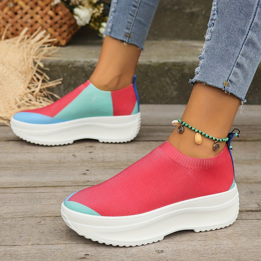 Women's Block Sock Sneakers Low Top Slip On Knit Shoes Casual Lightweight