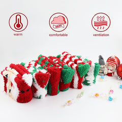 6pcs Christmas Print Socks Fuzzy Warm Comfy Stocking Decorations