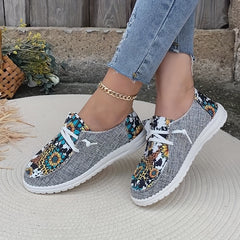 Women's Chevron Pattern Sneakers Casual Lace Up Outdoor Shoes