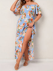  Floral Print Off Shoulder Maxi Summer Dress