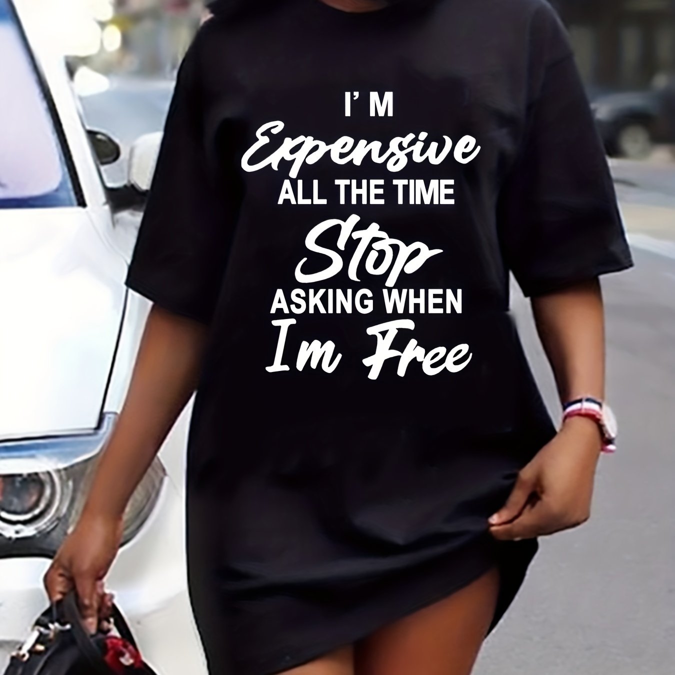  Women's Slogan Print Stretch Dress