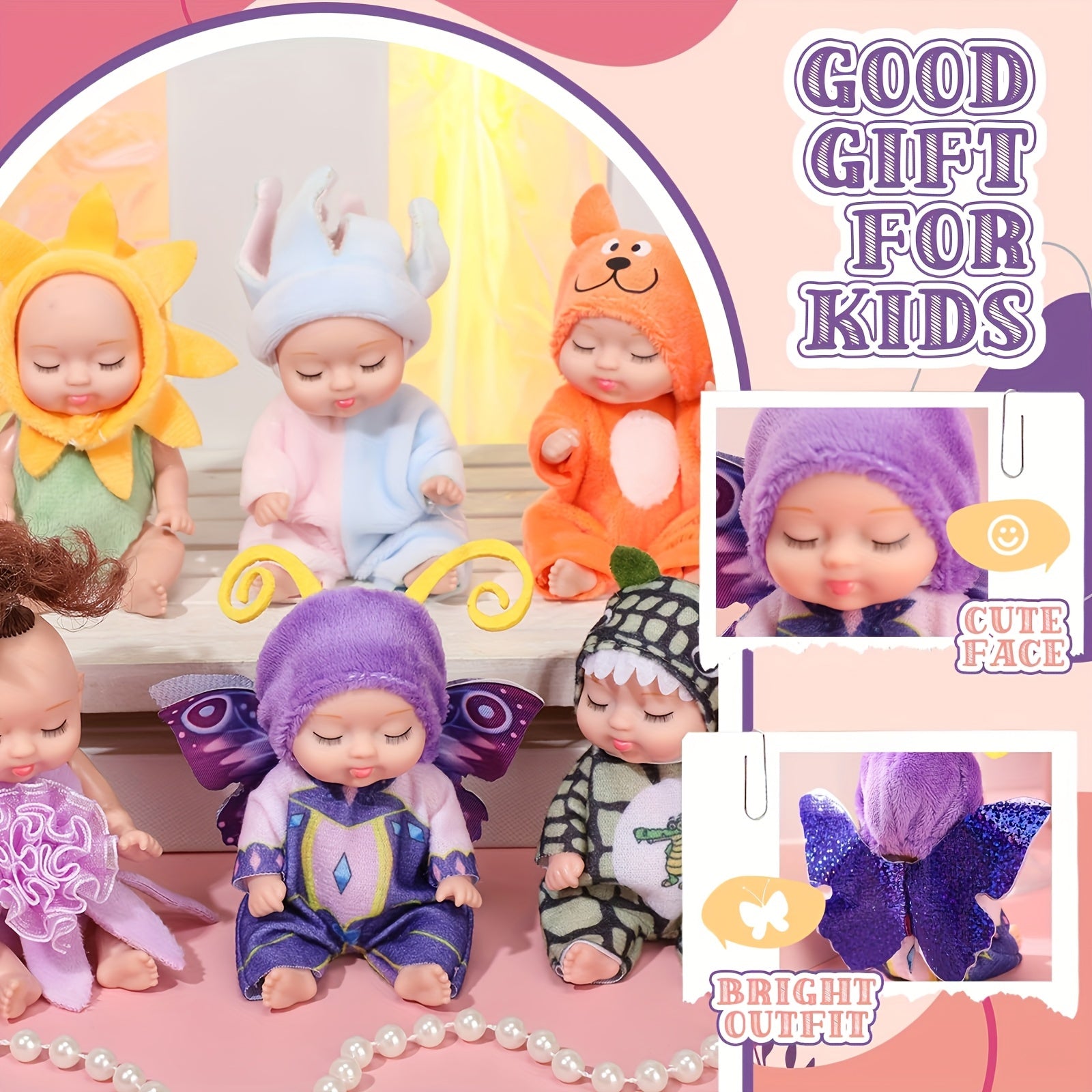 6pcs Realistic 4 Inch Youngsters Dolls Set with Pajamas