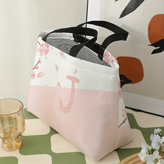 Letter Printed Portable Lunch Bag Large Capacity Waterproof Insulated Bag